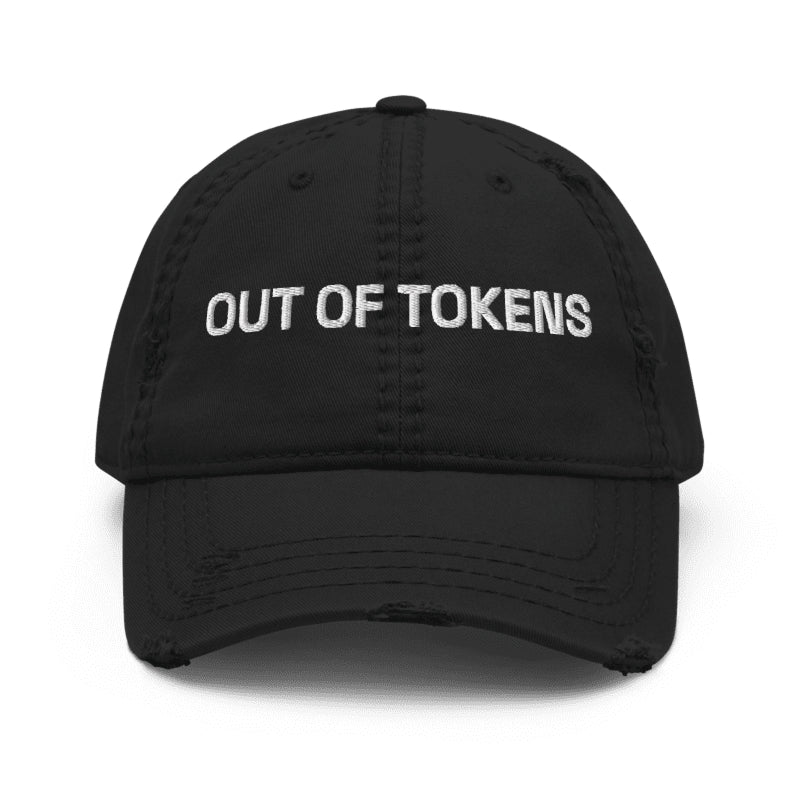 OUT OF TOKENS Cap in Black — hero view